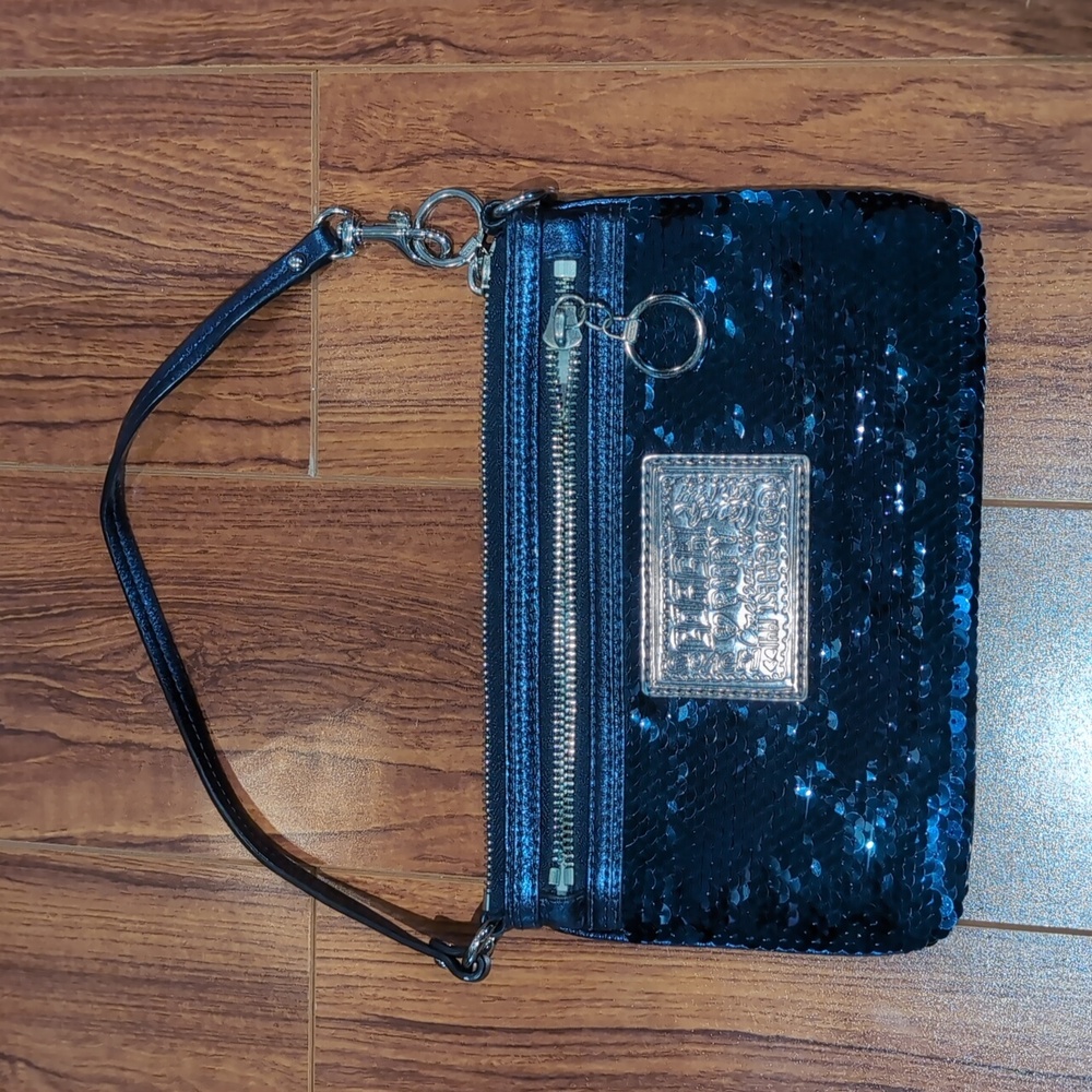 Coach Poppy Sequin Wristlet with Silver Accents